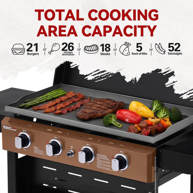Royal Gourmet 4-Burner Gas Griddle with Hood and Side Shelves