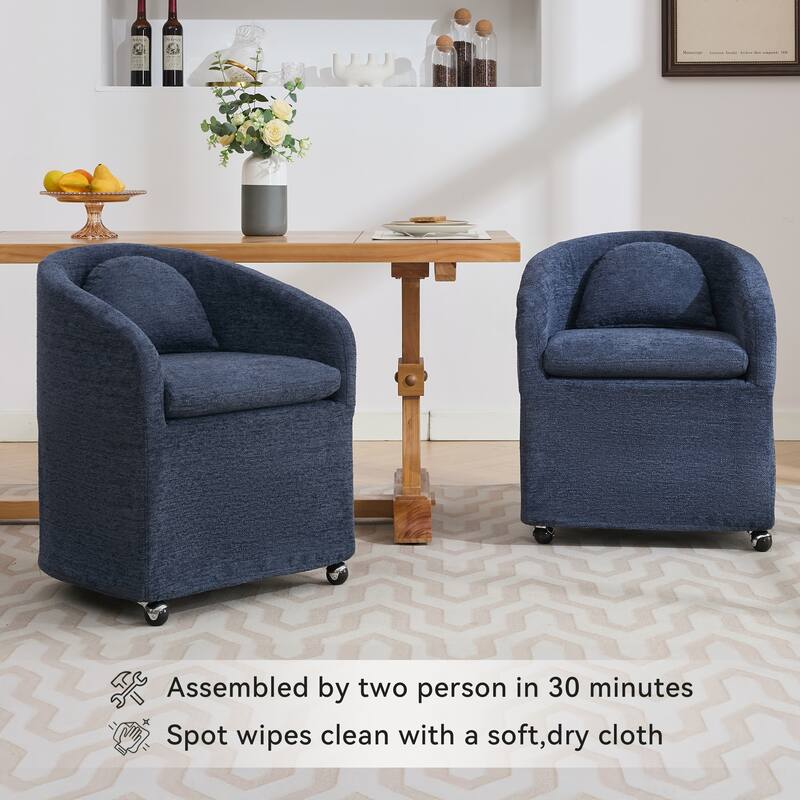Modern 360° Rotating Fabric Kitchen Dining Chair with Back Cushion Universal Wheels for Dining Room Kitchen Living Room Bedroom
