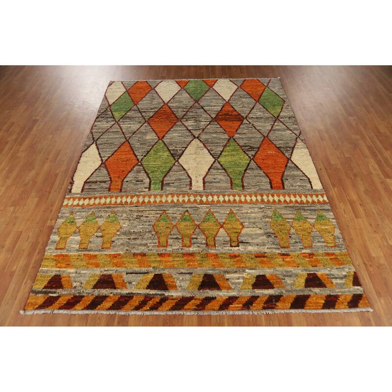 Geometric Moroccan Oriental Area Rug Handmade Multi-Color Wool Carpet - 7'2" x 10'0"