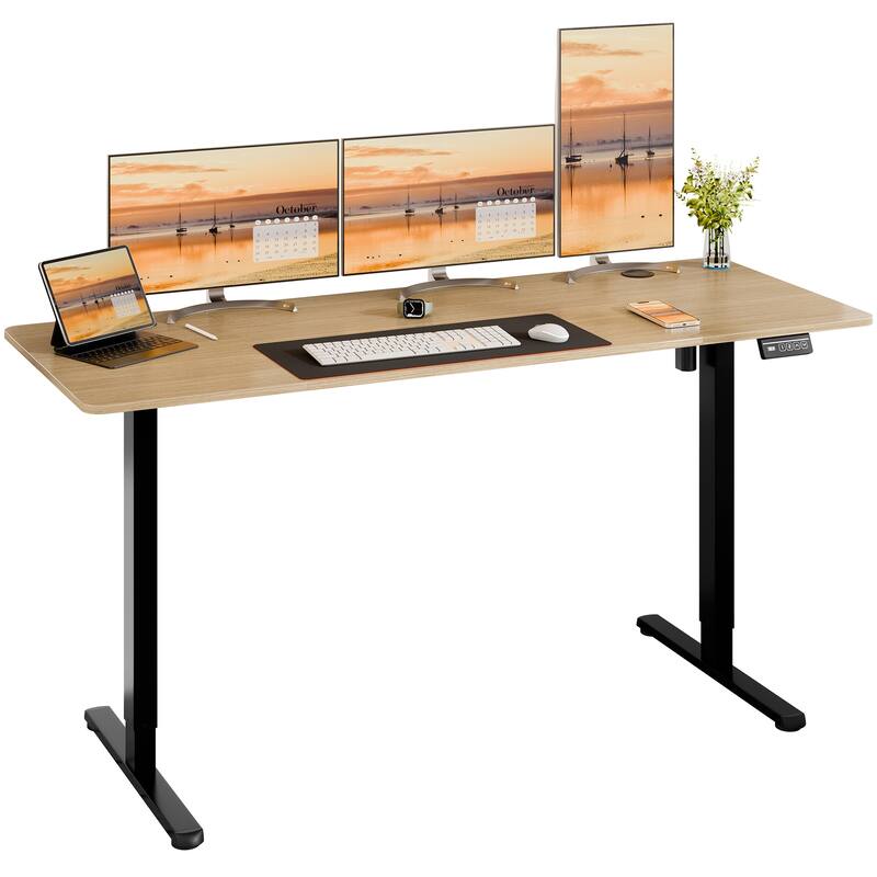 Futzca Height Adjustable Electric Standing Desk, Computer Office Desk - 63*24 - Honey/Black