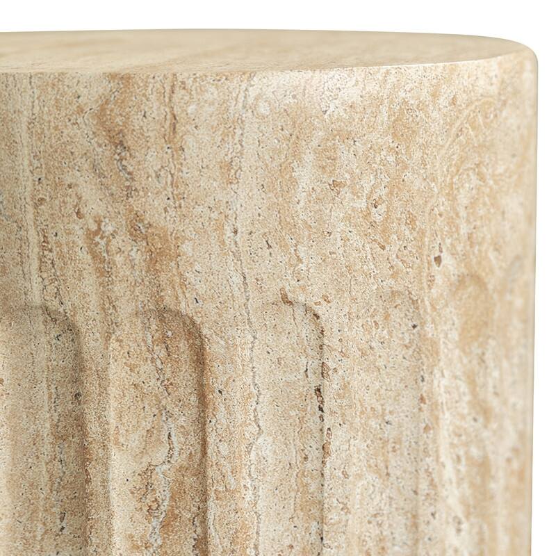 Zenvio Modern Cylindical Marble Side Table with Accent Painted Finish and Vertical Grooves for Living Room, Bedroom or Patio