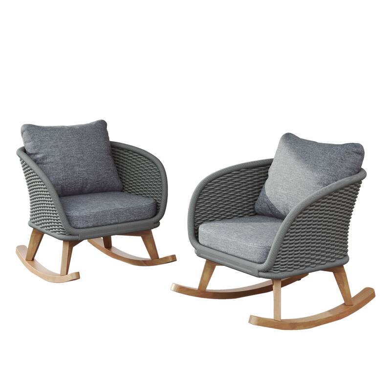 Modern Wicker Rocking Chair Set of 2 Side Chair Accent Chair Reading Chair Beige Natural Padded Chair Arm Chair