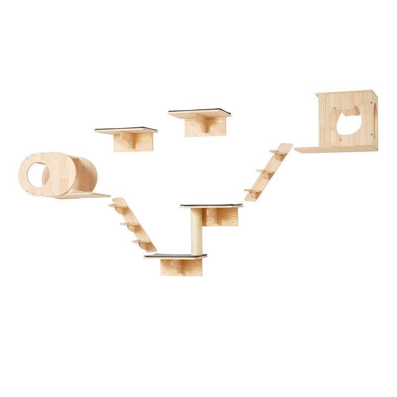 Wall-Mounted Cat Furniture Set with 2 Nests, Hammocks & Tree