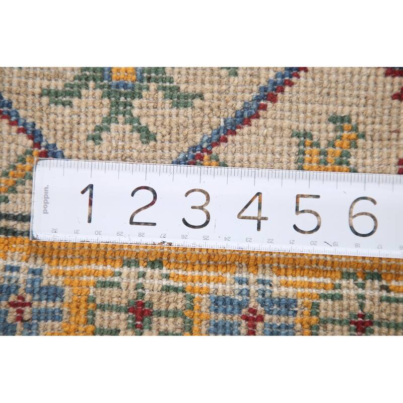Hand Knotted Oriental 100% Wool Carpet Traditional Geometric Navy Blue & Blues Kazak Area Rug - 9' 6'' X 6' 6''