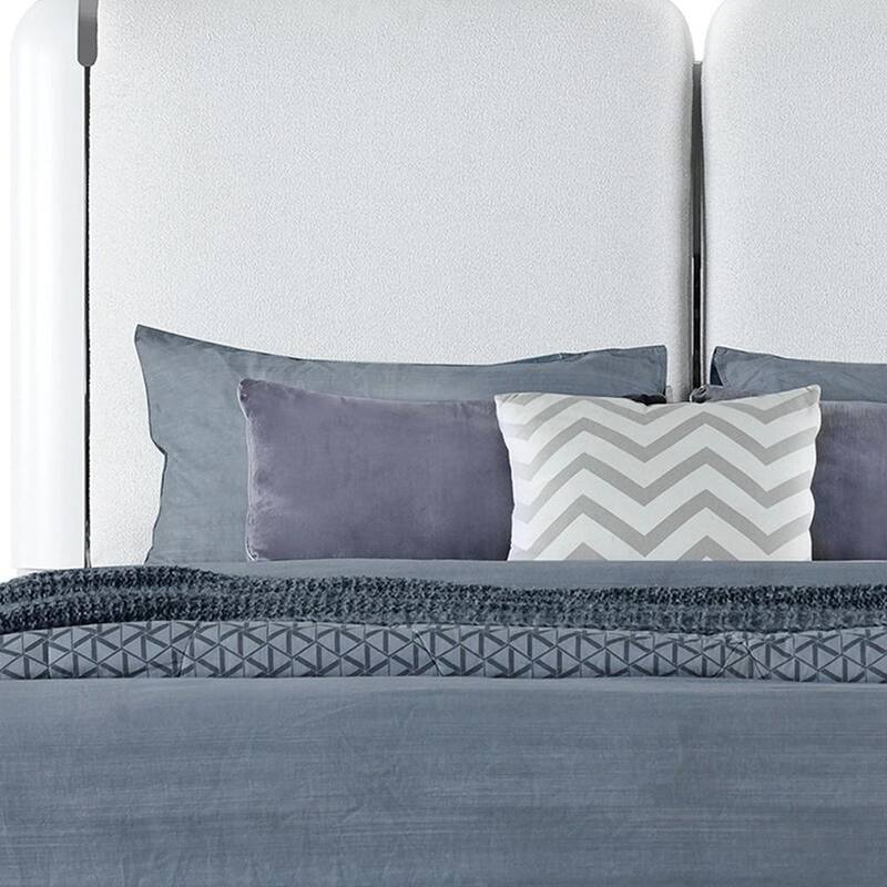HomeRoots Gray and White Wood And Upholstery Lighted Queen Bed Frame
