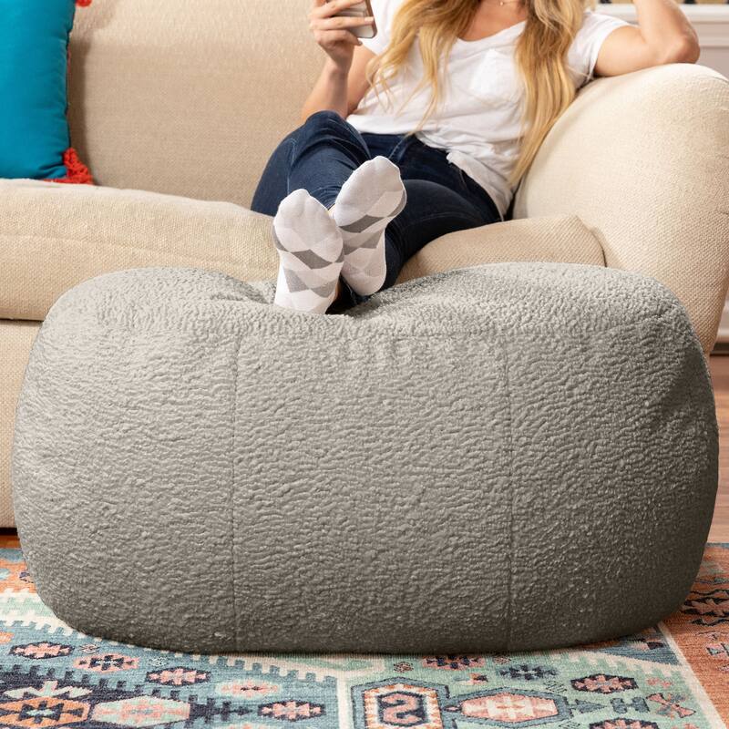 Jaxx Ellis Pouf - Modern Shearling Faux-Lamb Plush Fleece Ottoman - Oval - Smoke