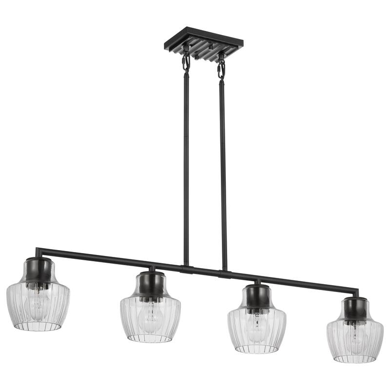 Destin 4 Light Island Pendant Medium Base 60 Watt Black And Silver Accent Finish Clear Ribbed Glass - Black/Silver Accents