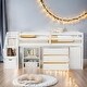 preview thumbnail 2 of 18, Artsy Full Size Loft Bed with Retractable Writing Desk and 3 Drawers, Wooden Loft Bed with Storage Stairs and Shelves, White