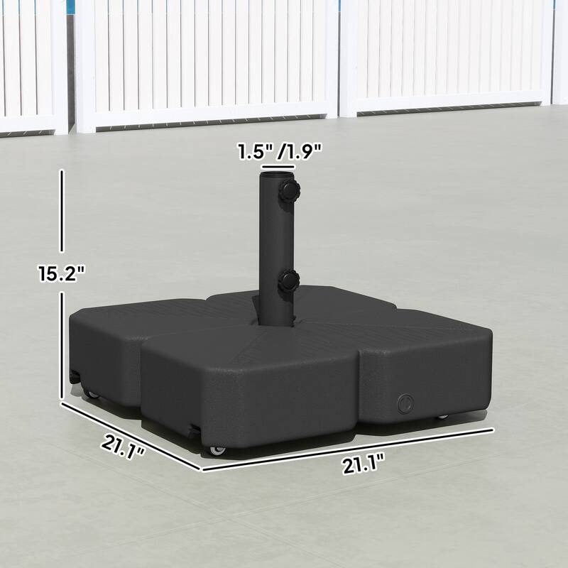 Outsunny Patio Umbrella Base with Wheels, Square Heavy Duty Umbrella Stand Holder, 70 lbs Water or 88 lbs Sand Filled