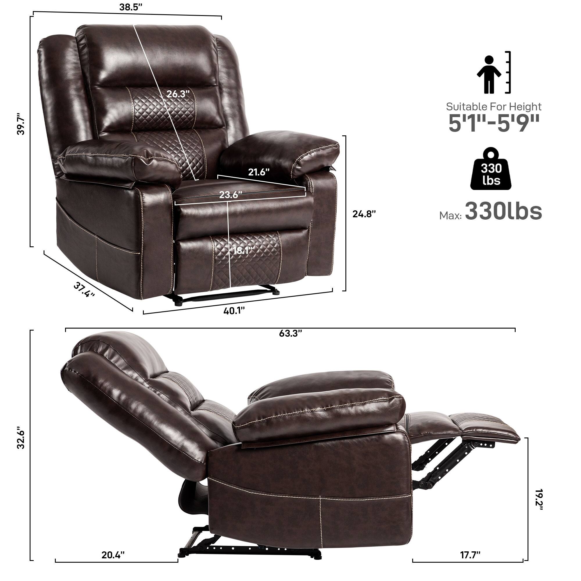 Breathable Leather Massage Recliner Chair, Manual Living Room Reclining