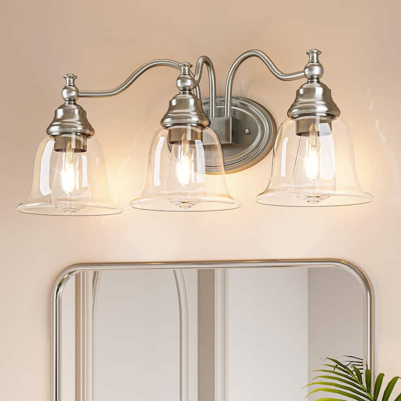 Modern 3-Light Bathroom Vanity Light with Clear Glass Shade - Silver