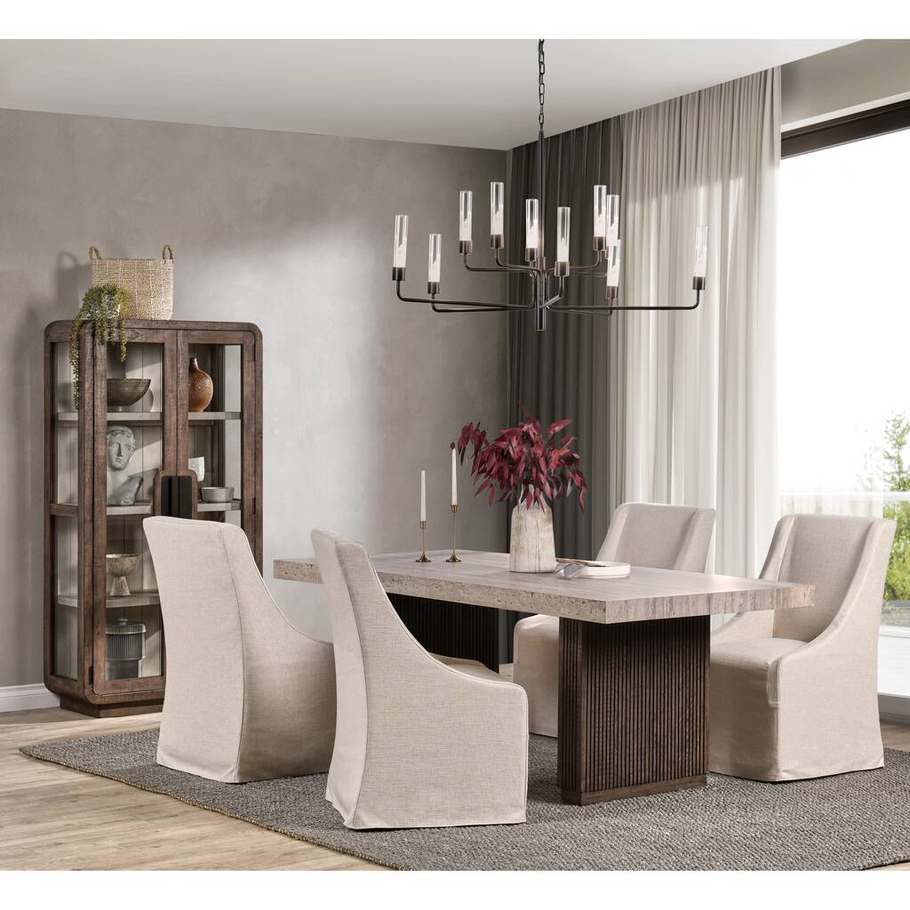 Ollie 82" Travertine Laminate Dining Table in Brown by Kosas Home