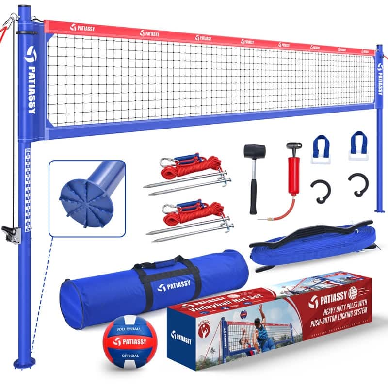 Patiassy Outdoor Portable Volleyball Net Set System for Backyard Adjustable - Blue