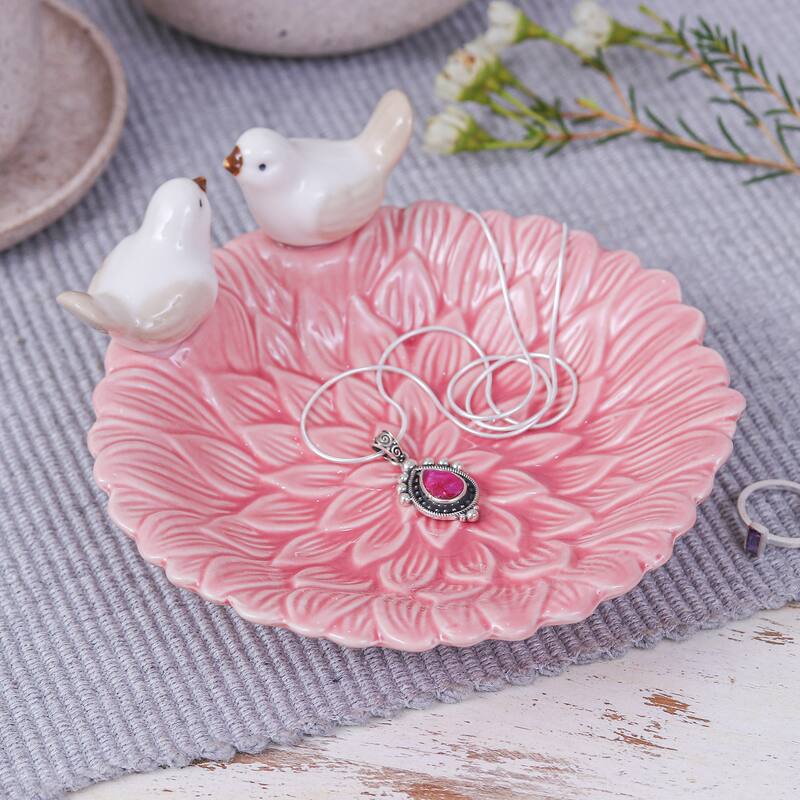 Novica Handmade Birds Sweetness Ceramic Catchall