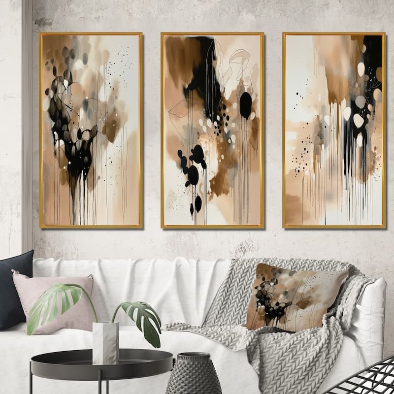 Designart "Brown Mindful Abstraction III" Abstract Framed Wall Art Set Of 3 Frame Gallery Wall Set For Home Decor