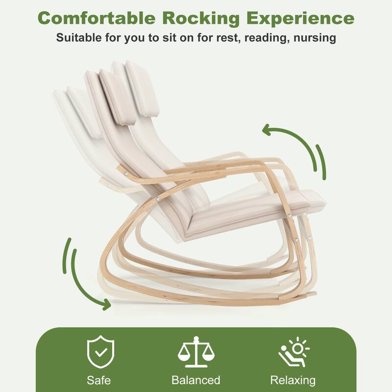 Wooden Rocking Chair with Cushion and High Backrest for Relaxation