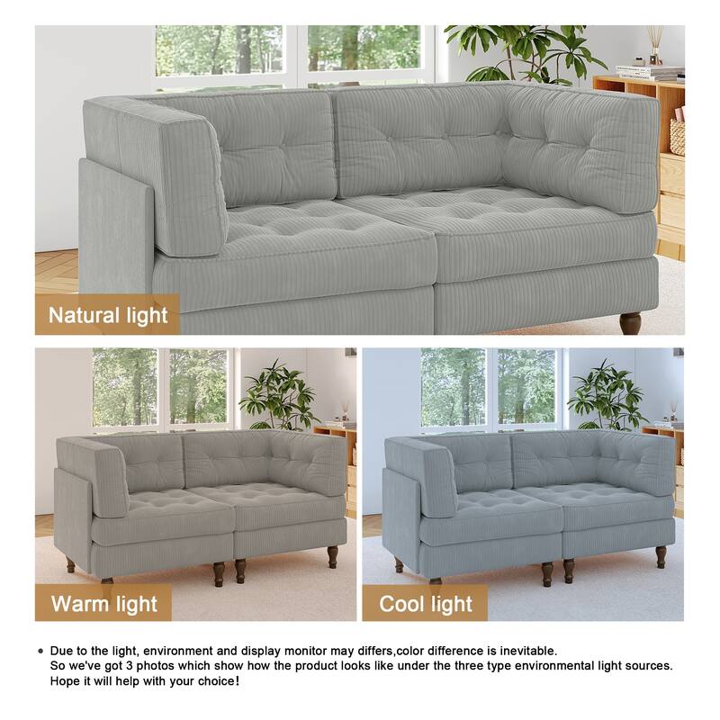 Modular Corduroy Corner Sectional Sofa Couch Set with Tufted Cushion