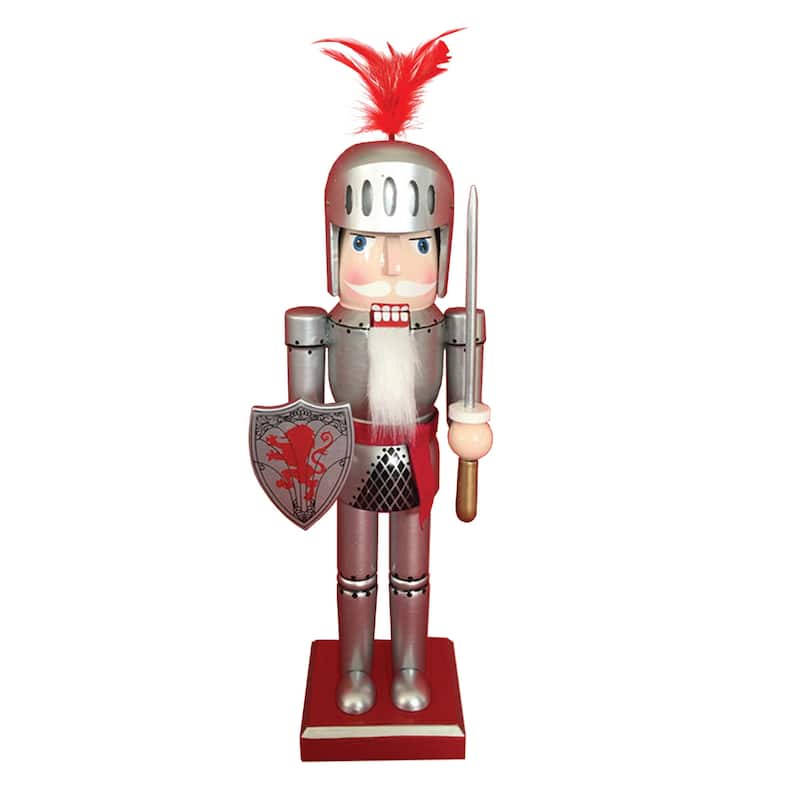 14 inch Red Lion Knight Nutcracker - silver