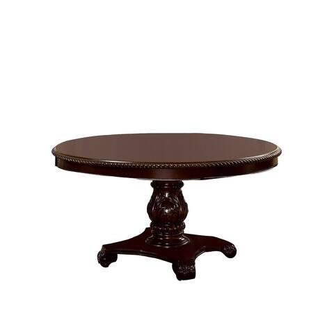 Traditional Round Dining Table with Carved Pedestal Base, Cherry Brown