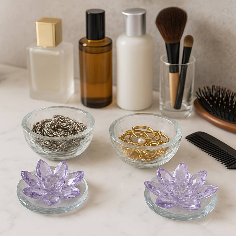 Glass Decorative Boxes Lotus Lids Textured Modern Style (Set of 2)