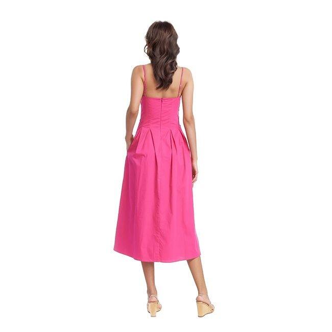 Jewel Badgley Mischka Hallie Pleated Cotton Poplin Midi Dress - 0 - Pink
