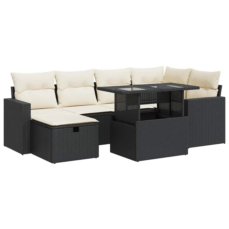vidaXL Patio Sofa Set with Cushions Outdoor Furniture 7 Piece Poly Rattan - 21.7 x 39.4 x 28.7 in