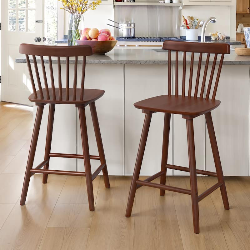 24 in. Windsor Wooden Bar Stools with Low Back Farmhouse Solid Wood Counter Stools - 16.9 in. W x 16.9 in. D x 37 in. H