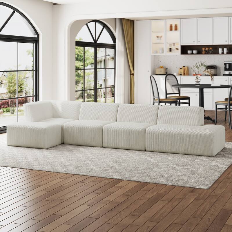 Oversized Corduroy Modular Sectional Fabric Sofa - BEIGE/SIDE CHAIR&ARMCHAIR&OTTOMAN&2 ARMLESS