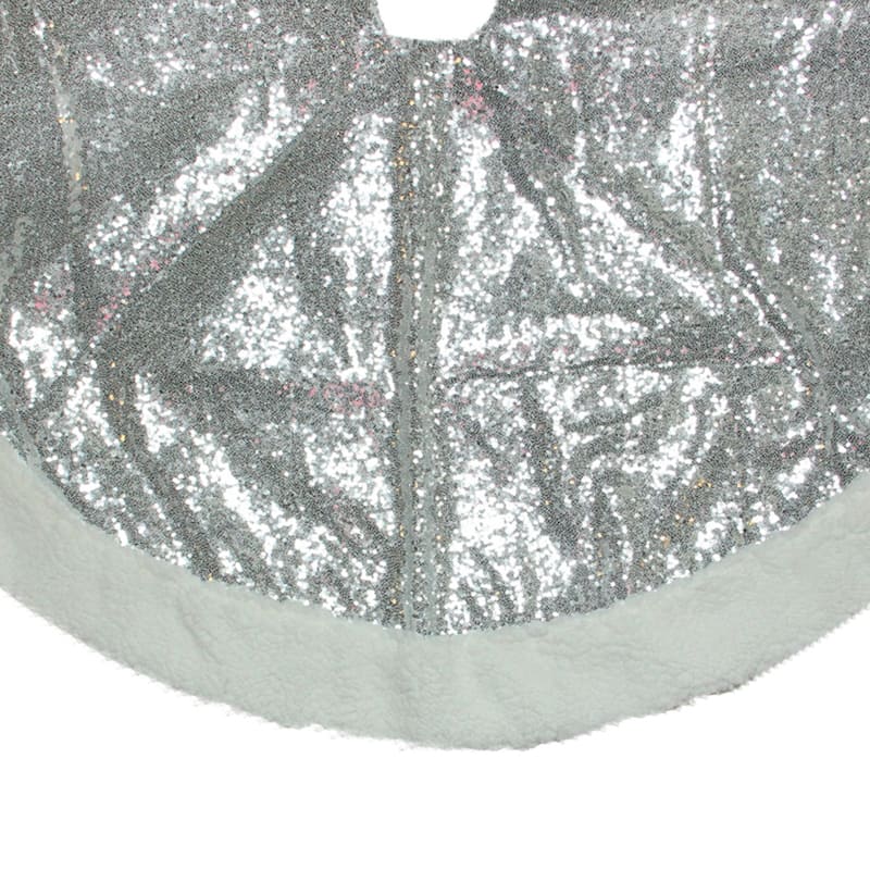 47" Silver Sequins High Pile Fleece Border Christmas Tree Skirt