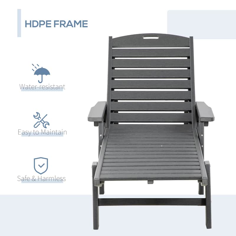 Outsunny Outdoor Chaise Lounge Chair Recliner with Adjustable Back and wheels for Beach Poolside Patio Light Gray