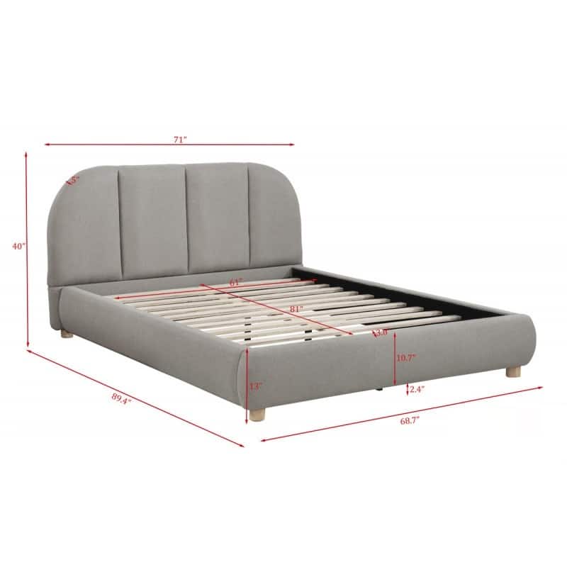 Soft Burlap Fabric Queen Platform Bed Frame, Light Tan, Modern Design