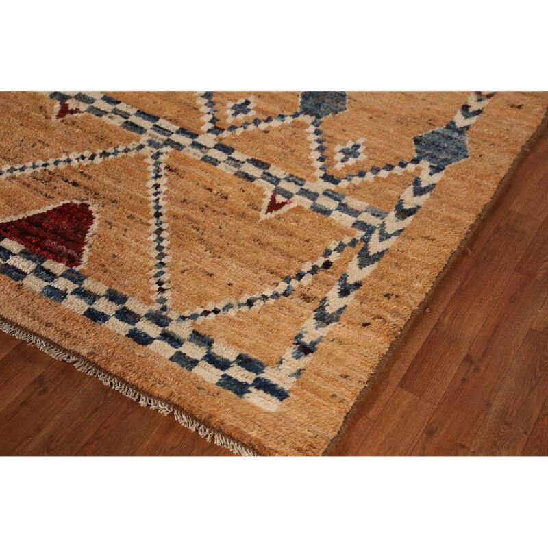 Geometric Tribal Moroccan Rug Hand-Knotted Multi-Color Wool Carpet - 6'9" x 9'7"