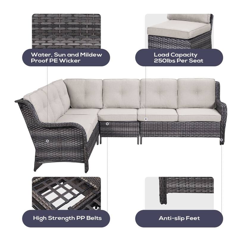 Outdoor Sectional Patio Sofa with Fire Pit Table