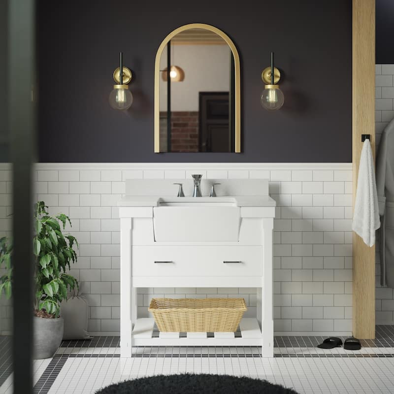 KitchenBathCollection Charlotte 36" Farmhouse Bathroom Vanity with Quartz Top - White