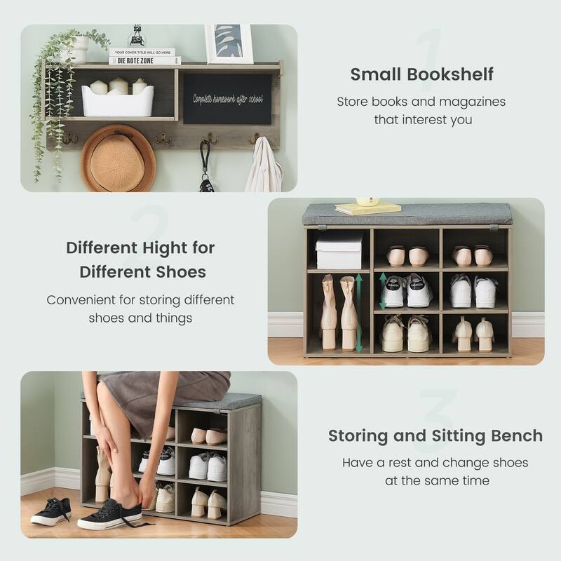 Hall Tree Shoe Bench Industrial 6 in 1 Coat/Shoe Rack