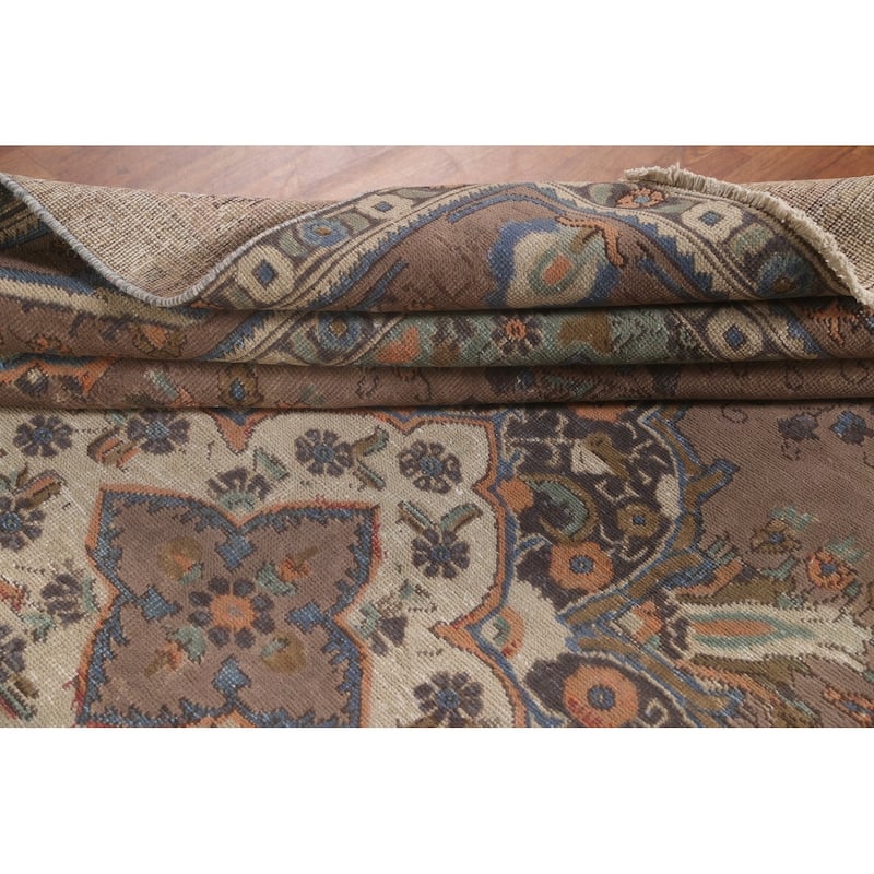 Brown Tabriz Persian Vintage Rug Handmade Wool Carpet - 8'1"x 10'9"