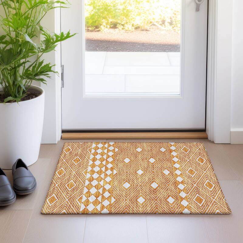 Premium Washable Super Soft Geo Prints Mayfield Rug - Orange - 1'8" x 2'6"