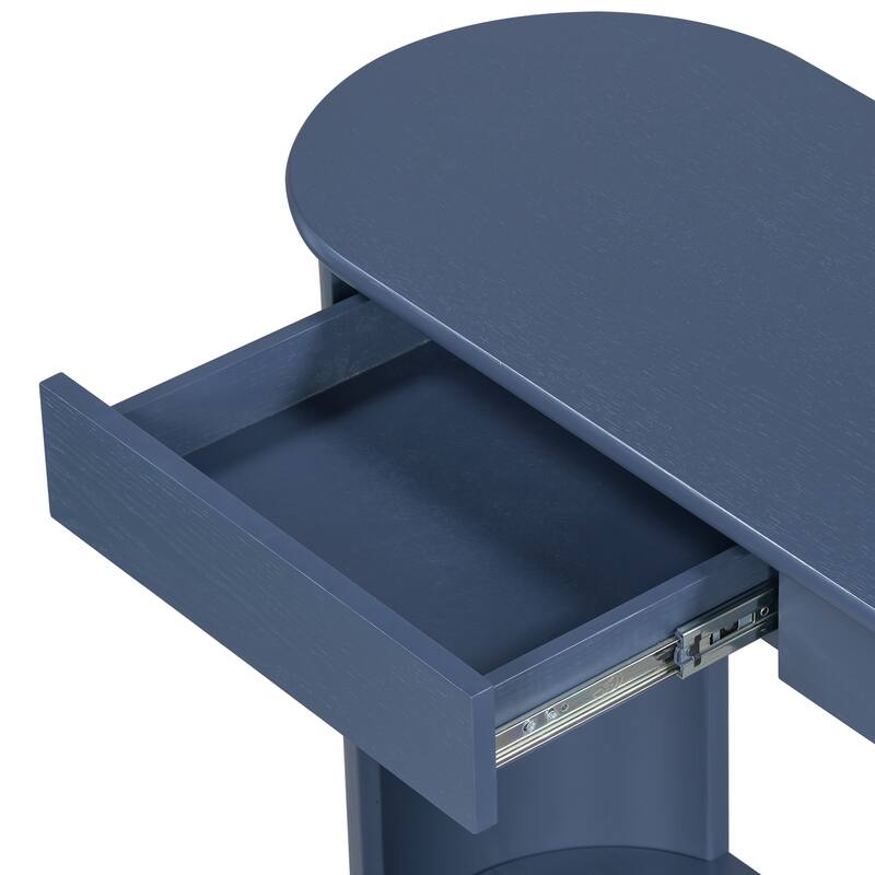 59.8"Modern Veneer Console Table with 3 Drawers,Farmhouse Entryway Table with Shelf,Wood Sofa Table with Semi-Circular Design