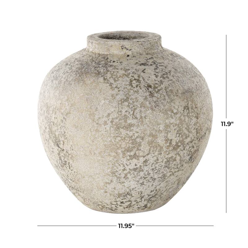 Ceramic Handmade Antique Style Round Decorative Vase with Textured Distressing - Cream - Roche River Decor