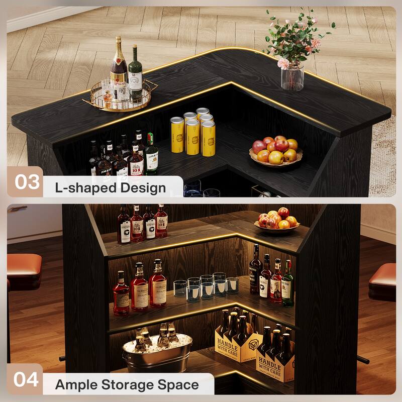 Bar Table, Home Bar Unit with Footrest, Counter Height Pub Table with Storage Shelves for Basement, Living Room, Dining Room