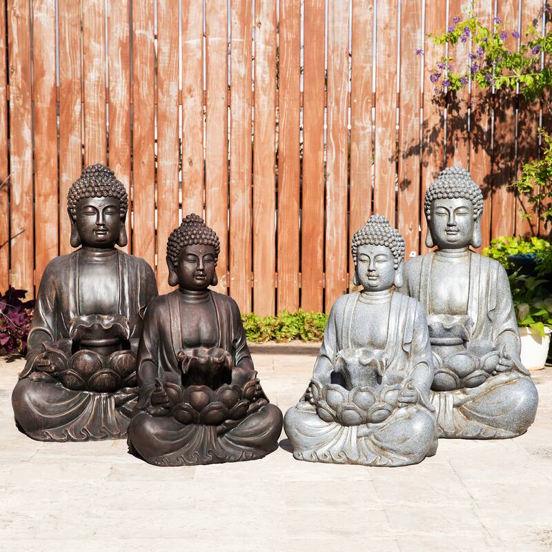 Glitzhome 28.25"H Zen Style Meditating Buddha Statue Patio Fountain with LED Lights - 28.25"