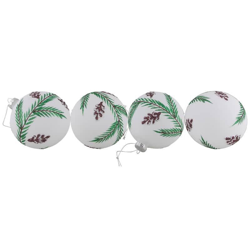 Glittered Glass Ball Christmas Ornaments with Pine Cones - 4" (100mm) - 4ct