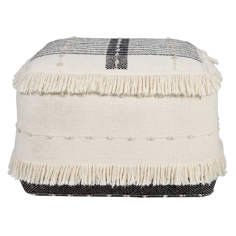 Sevita Black and Ivory Farmhouse Chic Shag Stripe Pouf Ottoman