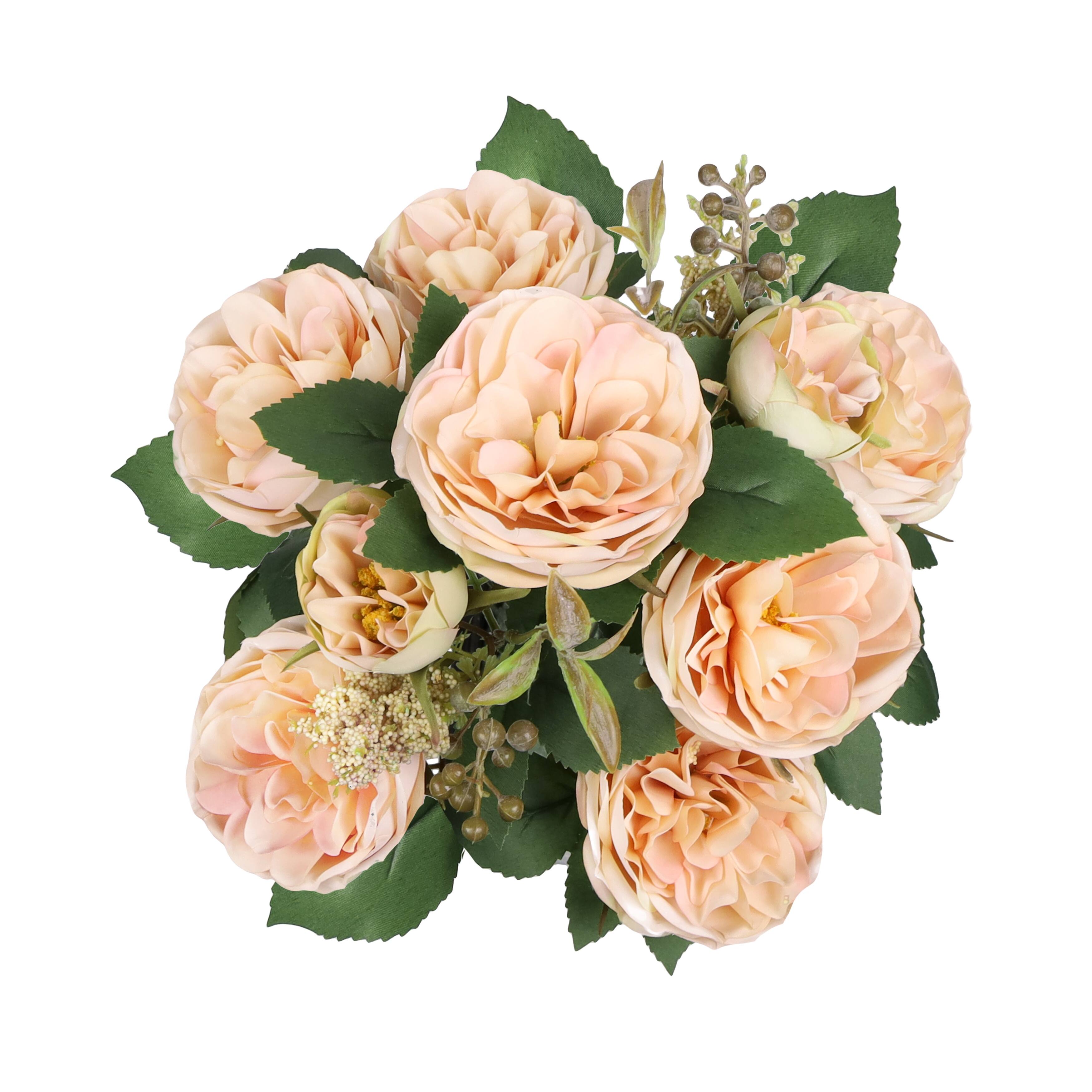 Set of 2 Ivory Blush Cabbage Rose Flower Stem Bush Bouquet 18in - 18