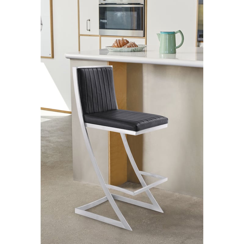 Marc 30" Vintage Black Faux Leather and Brushed Stainless Steel Bar Stool - Bar Height