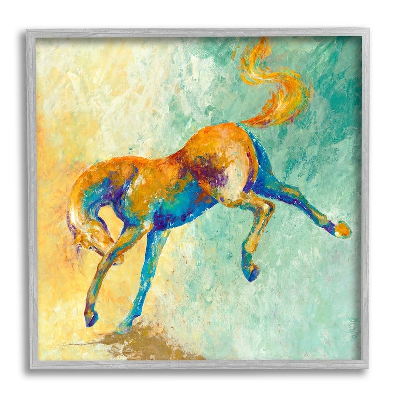 Stupell Vibrant Wild Stallion Horse Jumping Stippled Abstract Framed Wall Art - Green