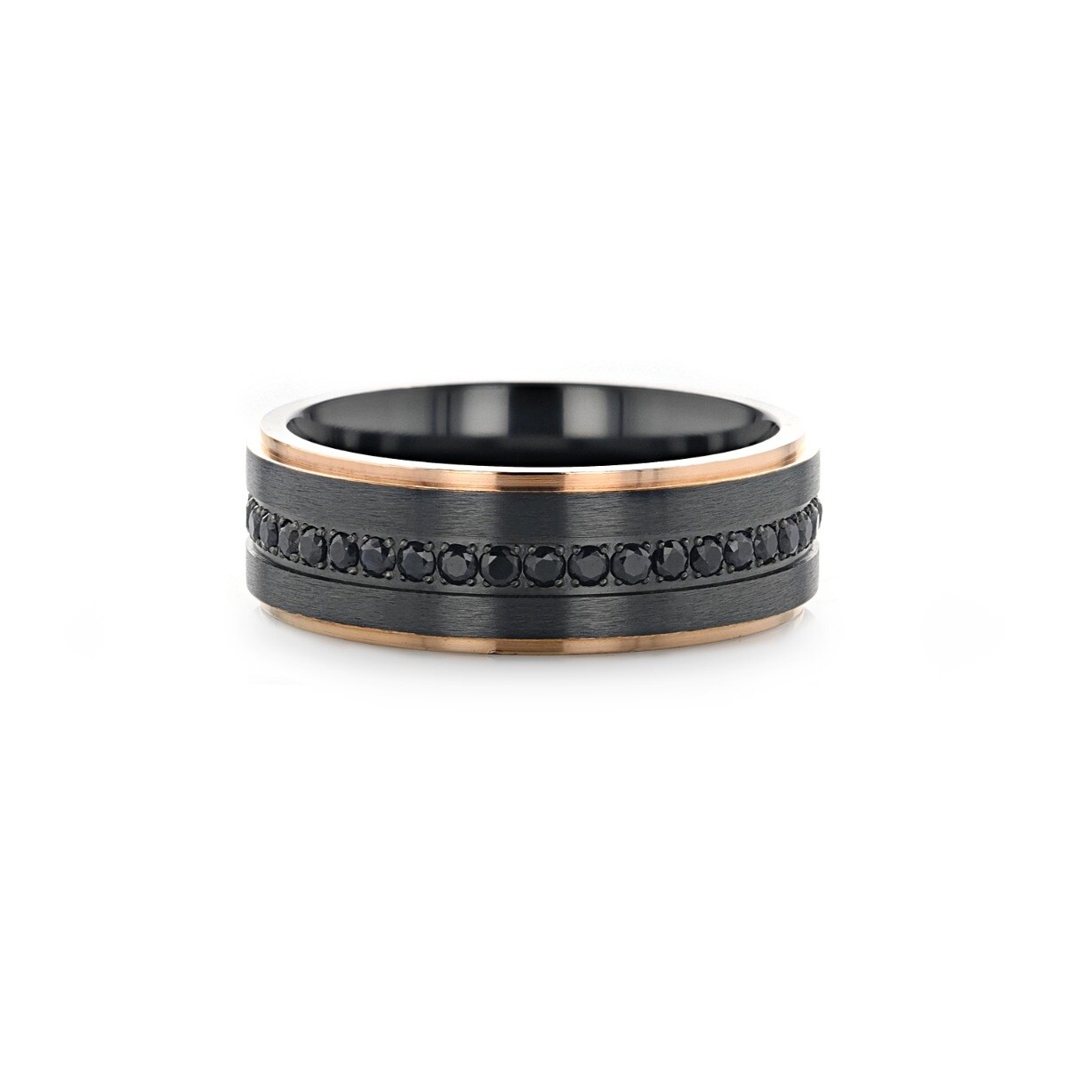 Shop Thorsten Astro Titanium Rings For Men Flat Brushed Ring With Rose Gold Plated Inside And Black Sapphire Settings 8 Mm Overstock 26967091