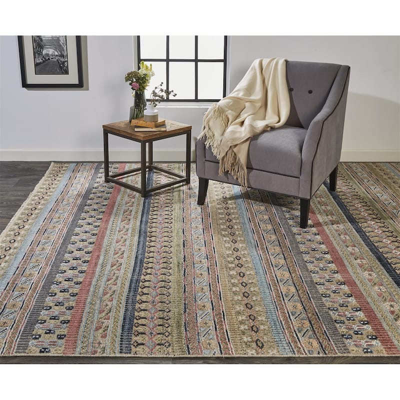 Grand Bazaar Eckhart Hand Knotted Stripes Transitional Area Rug