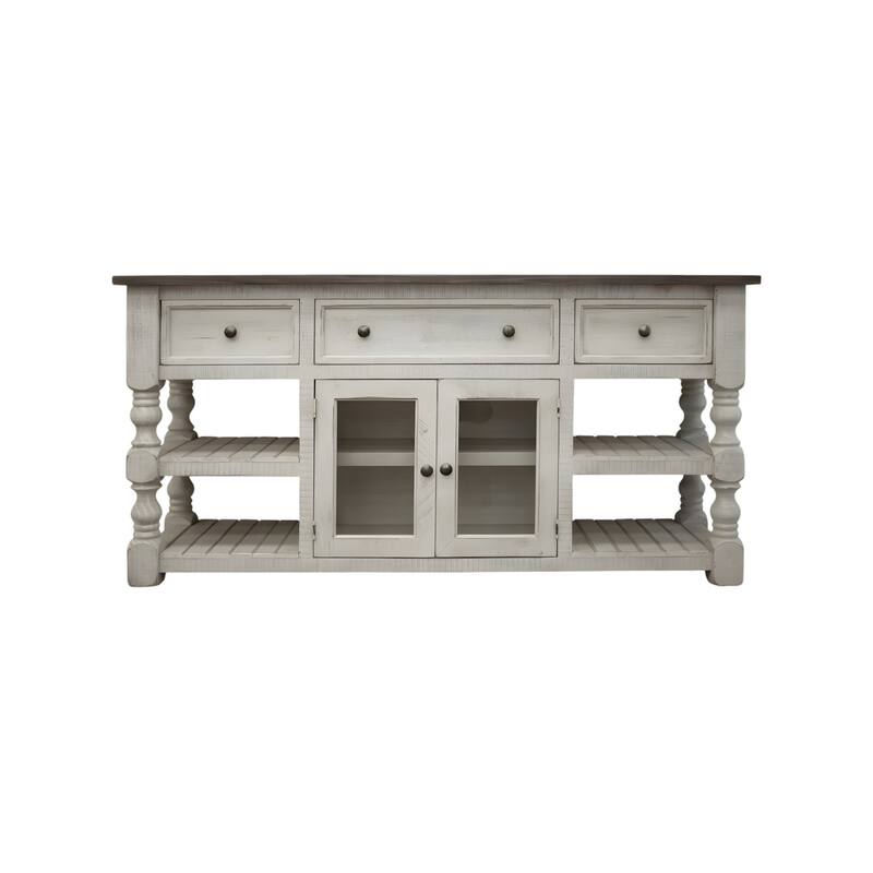 HomeRoots 60" Ivory Solid Wood Open shelving Distressed TV Stand - 60' X '34.75' X '19