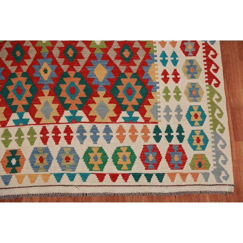 Hand Woven Oriental 100% Wool Carpet Southwestern Geometric Multi-Colored Kilim Area Rug - 8' 4'' X 6' 4''